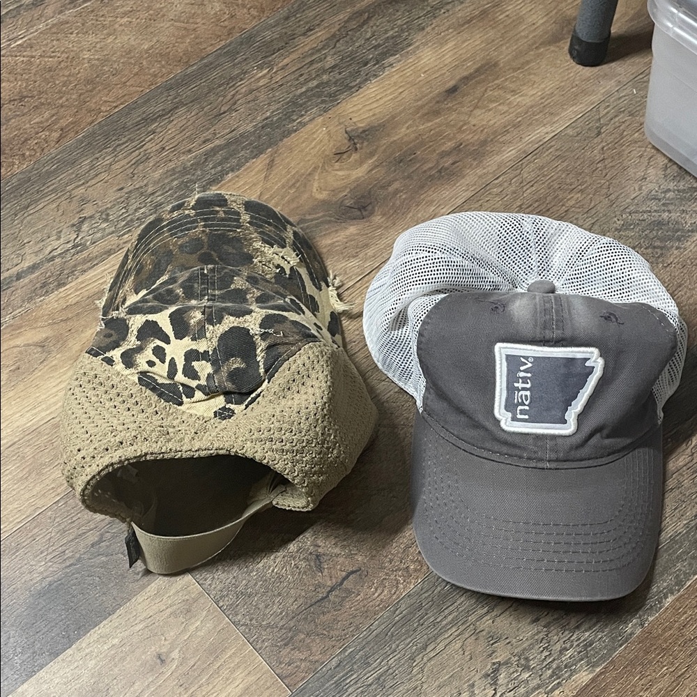 Two Casual Caps - Leopard Print & Gray Mesh Trucker